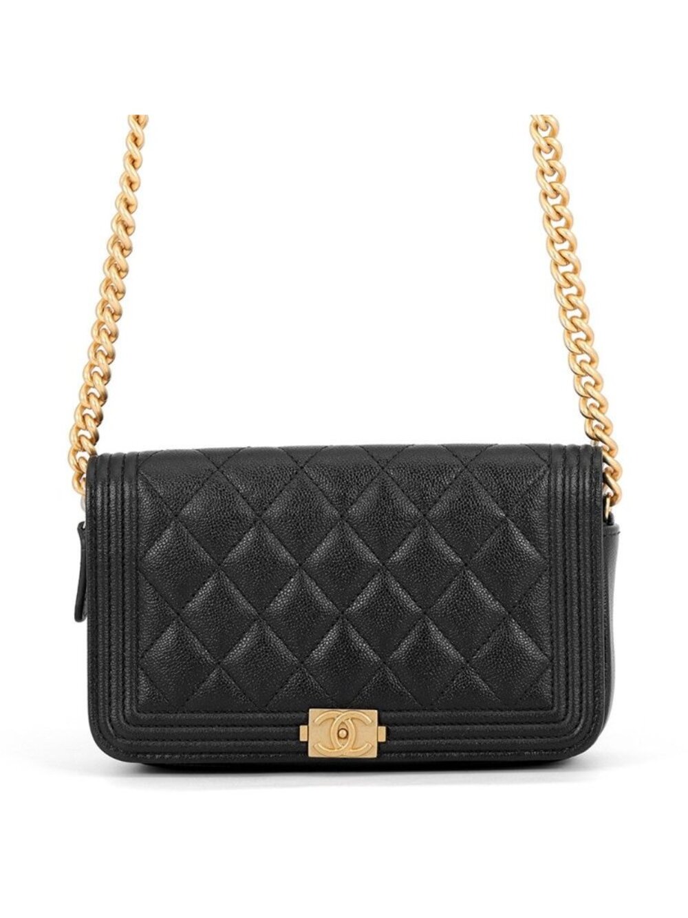 Chanel Chain Shoulder Phone Case Boy Caviar Leather Pochette Black
